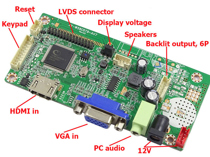 11900 - JRY-W9KFHD-EV1 Řídící Deska Invertovaného Displeje XY-W58CDT9-AV7 riadiaca doska pre TFT LCD displeje