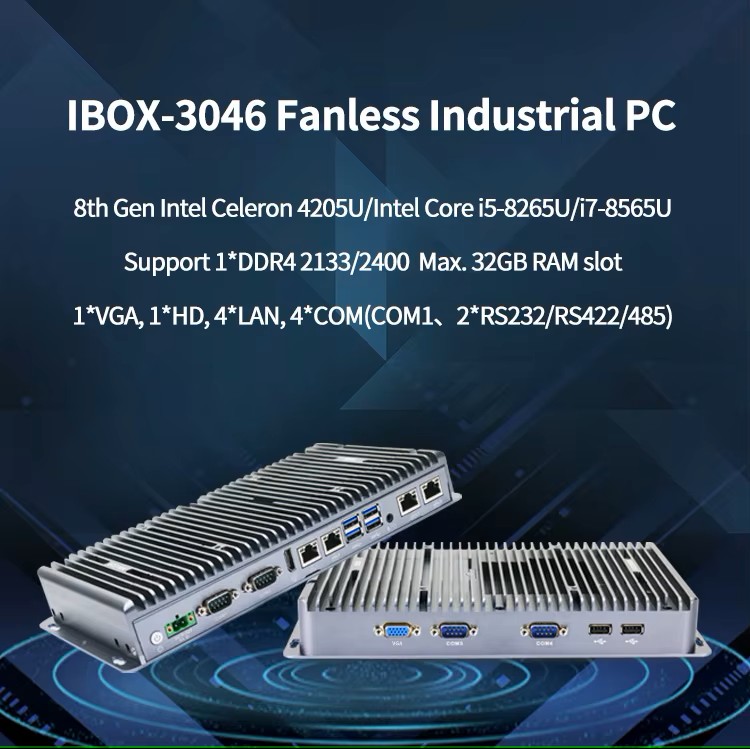iBox-3046, Intel Core i5-8260U, 6 LAN, barebone, fanless, průmyslový počítač