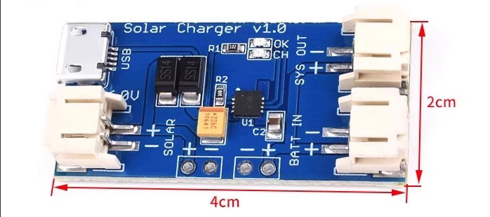 Miniature solar charging module for lithium batteries