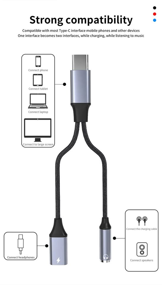 USB-C to 3.5mm Audio & Charging Cable 2-in-1
