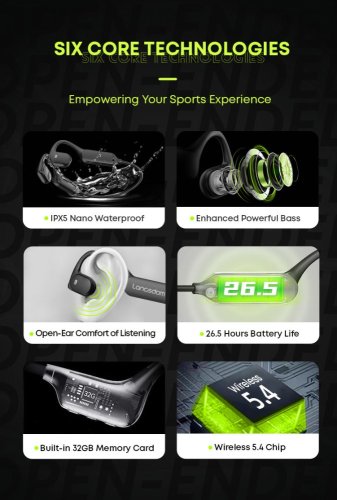 AirWave BE10 otevřená sluchátka pro sport - Barva: Černá