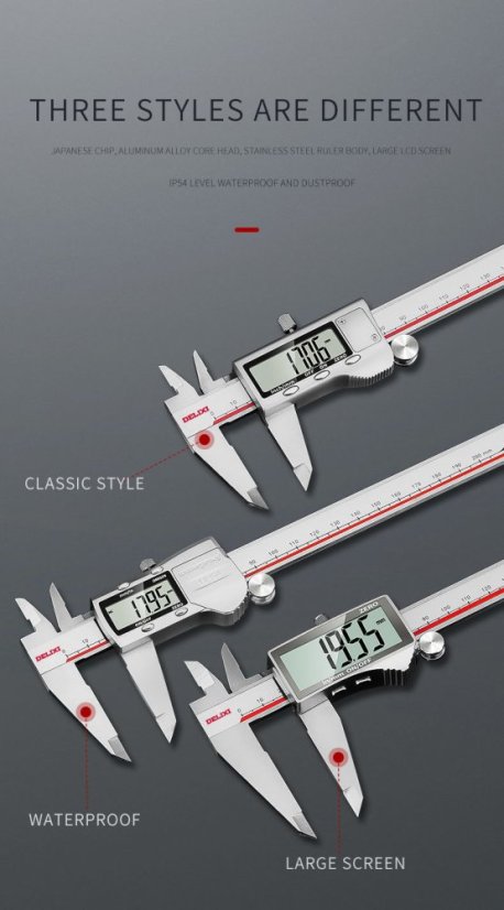 Digitální posuvné měřítko DWKC - přesný měřicí nástroj - Přesný měřicí nástroj - Model: DWKC-2016 velký LCD