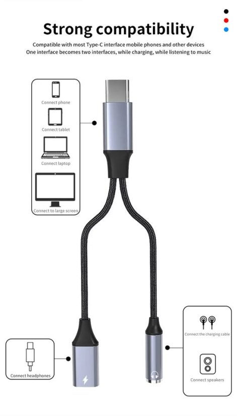 USB-C to 3.5mm Audio & Charging Cable 2-in-1