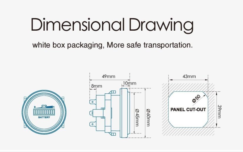 Digitální indikátor stavu baterie RL-BI002 pro 12V, 24V, 36V, 48V a 72V