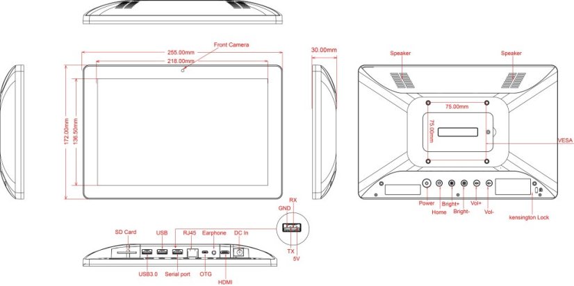 10.1" řada WF 2, průmyslový Android tablet, dotyk, PoE a VESA - Model: WF1026T