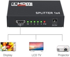 Kovový HDMI splitter 1-4 porty bez napájecího adaptéru