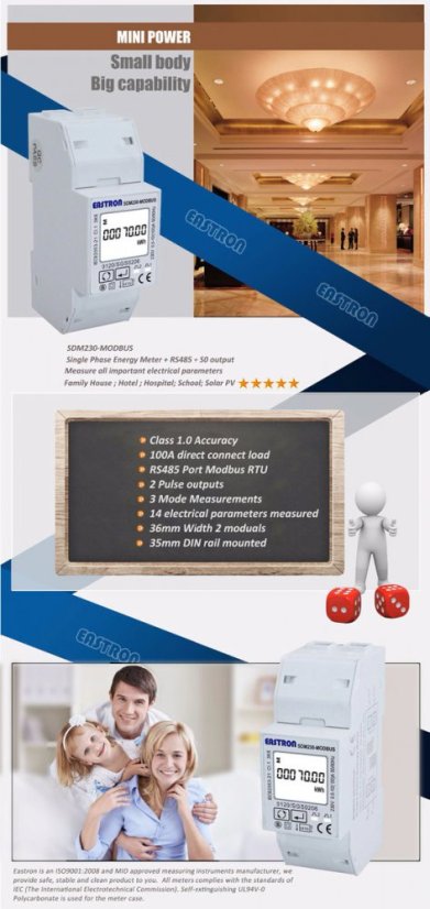 Single-Phase Energy Meter SDM230-Modbus for DIN Rail
