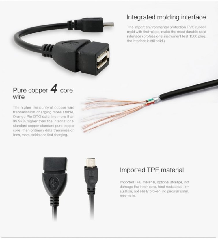 USB OTG Cable with A to Micro USB Adapter