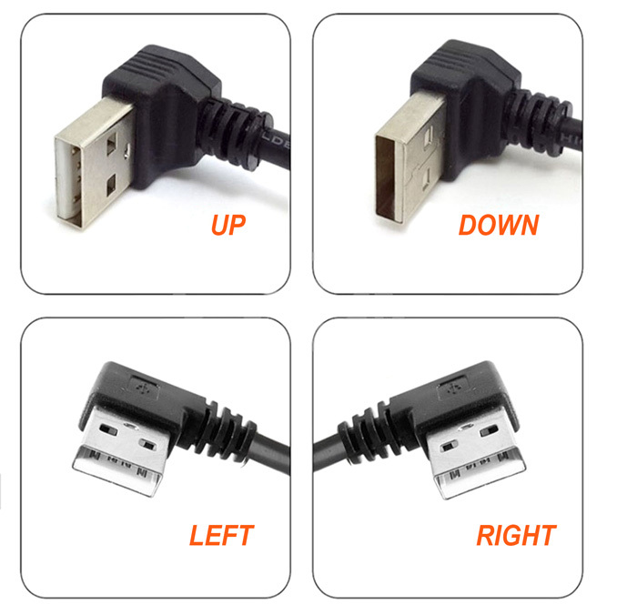 USB 2.0 prodlužovací kabel, samec-samice, zahnutý, 0.5m