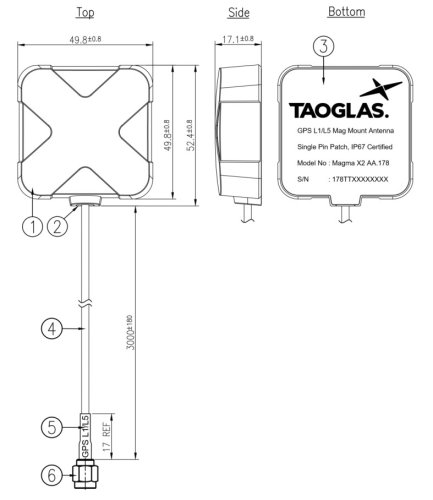 Taoglas AA.178 Magma X IP67 - Externí GPS anténa L1/L5