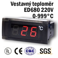 Vestavný digitální teploměr ED680 - 0 až 999 °C, 220V