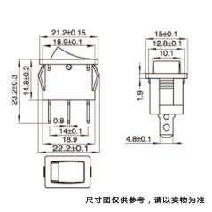 Kolébkový spínač KCD1, 2x zap/vyp/zap, 250V/AC, 6A, černá
