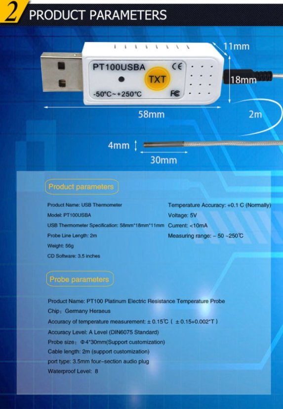 PCsensor PT100USBA USB Teploměr bez čidla