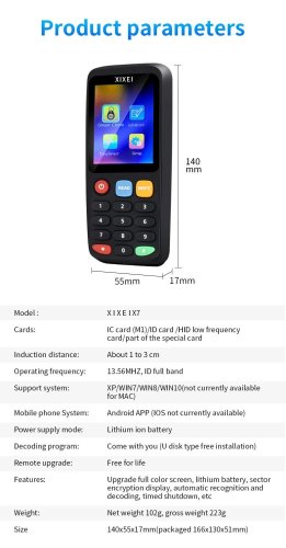 X7 univerzálna RFID čítačka a duplikátor kariet