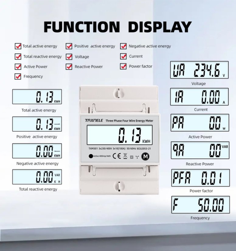 TXM301 Three-Phase Digital Electric Meter for DIN Rail
