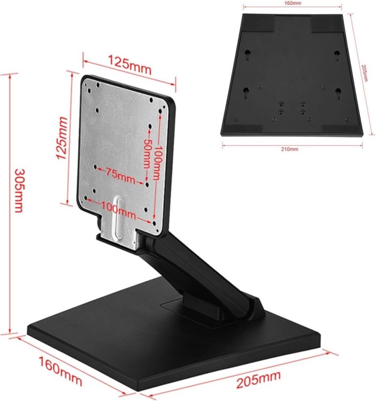 Nastavitelný skládací stojan na monitor 10-24″ VESA 75×75 / 100×100