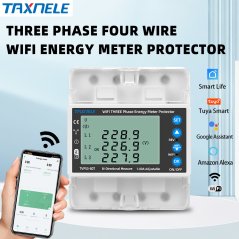 Inteligentní 3fázový WiFi elektroměr Tuya 380V s ochranou
