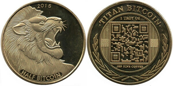 Půlbitcoinová mince TITAN zlatá 40mm
