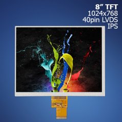 8" TFT LCD, IPS, 1024x768, LVDS 40pin displej