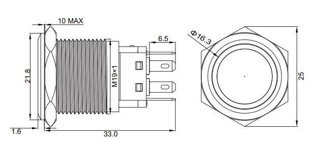 LED Push Button Switch 220V with RGB LED, 5A, 19mm, 4 Pins, Waterproof IP65