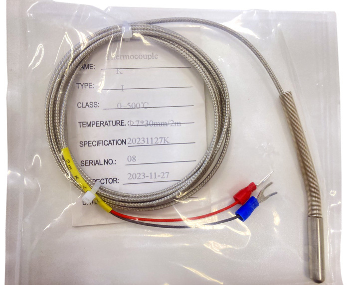 TC typ K termočlánkové teplotní čidlo 7x30mm s kovovým opředením