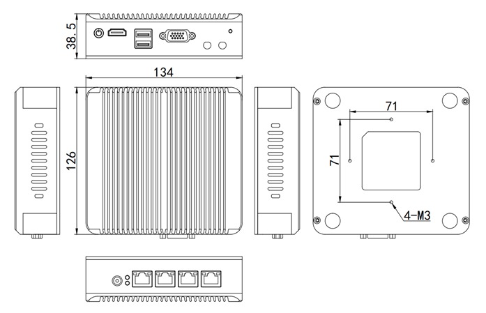 N25 Mini PC s Intel Celeron J4125 a 4 LAN porty, bezventilátorový barebone