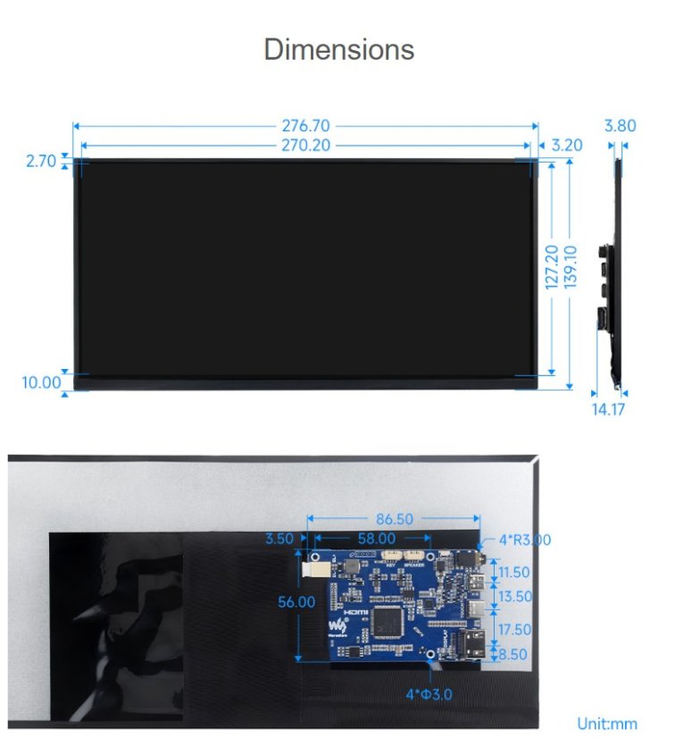 11.6" Capacitive Touch Screen, In-Cell, 1768×828, HDMI/Type-C