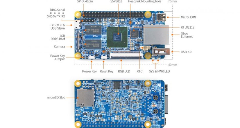 NanoPi Fire3 vývojová deska S5P6818 s 1GB DDR3 RAM