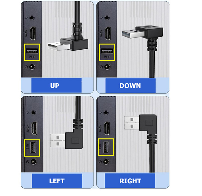 USB 2.0 prodlužovací kabel, samec-samice, zahnutý, 0.5m