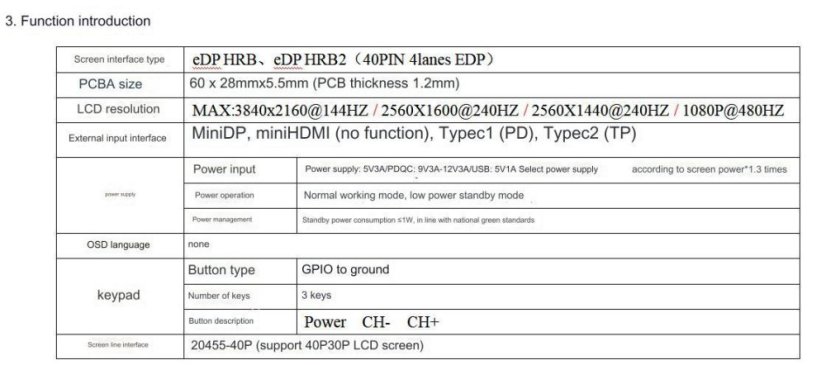 JXG-DP UHD (PD) 120HZ DP na EDP řídicí deska
