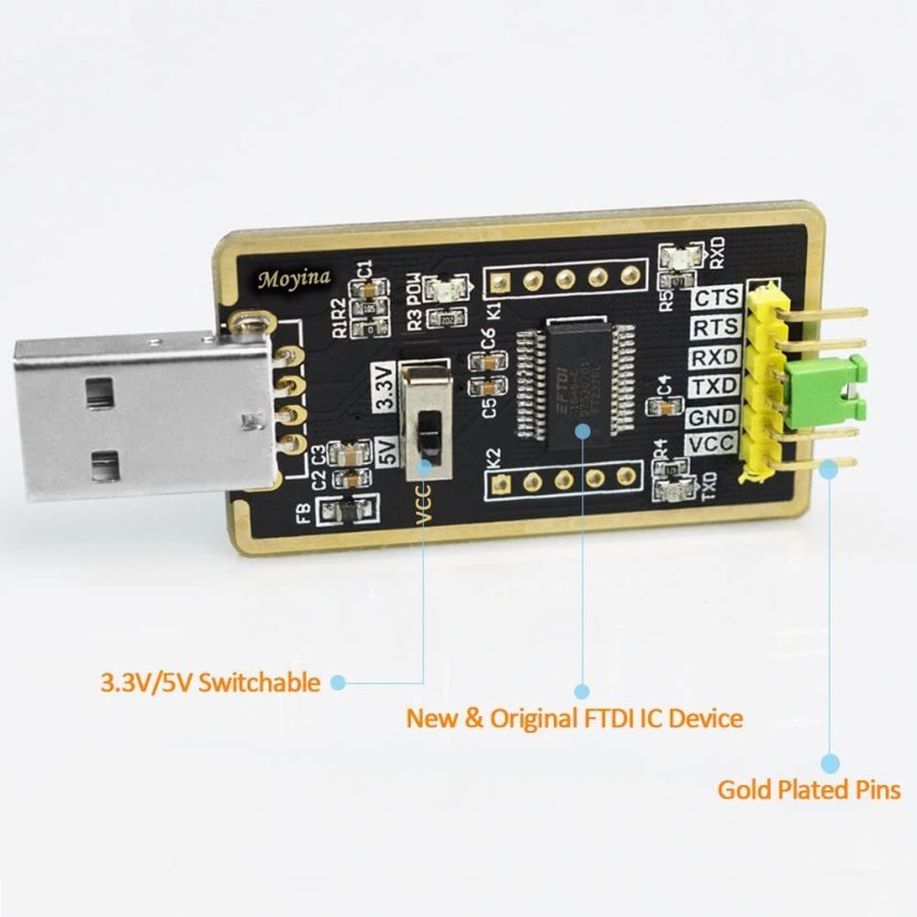 USB to UART TTL Converter with FTDI FT232RL Chip - 6PIN