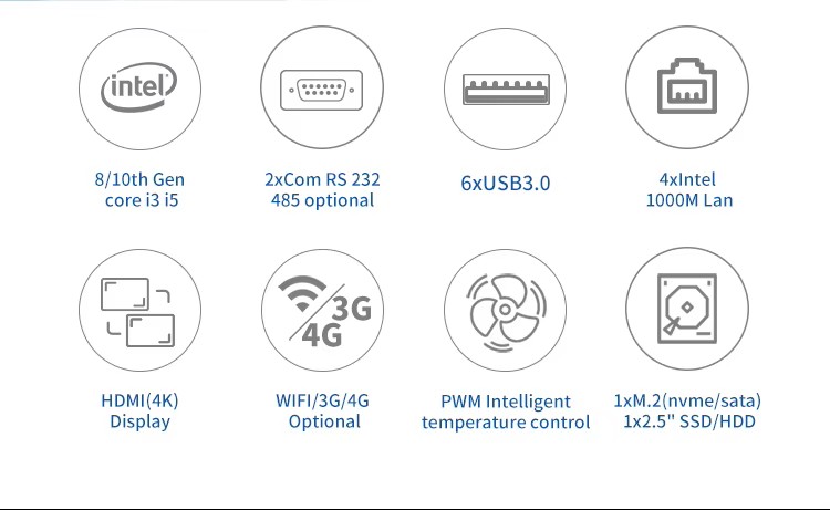 N312F Bezventilátorový mini firewall PC, 4×Gigabit LAN, HDMI/DP, USB 3.0