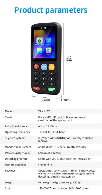 X7 univerzální RFID čtečka a duplikátor karet