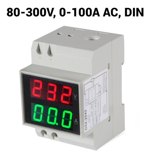D52-2042 100A LED digitální ampérmetr/voltmetr DIN AC - Rozsah měření teploty: 80-300V