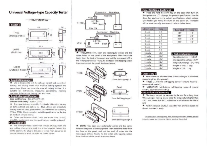 LY6N 12V-48V LCD Měřič Stavu Baterie