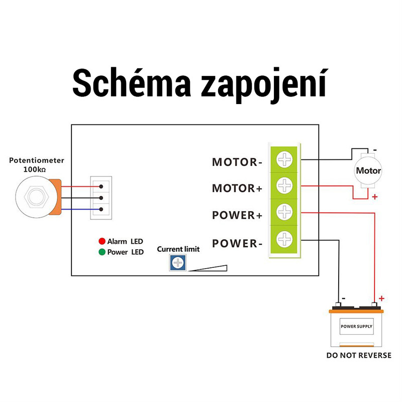 Regulátor otáček pro stejnosměrné motory - PWM DC 12V-36V 10A