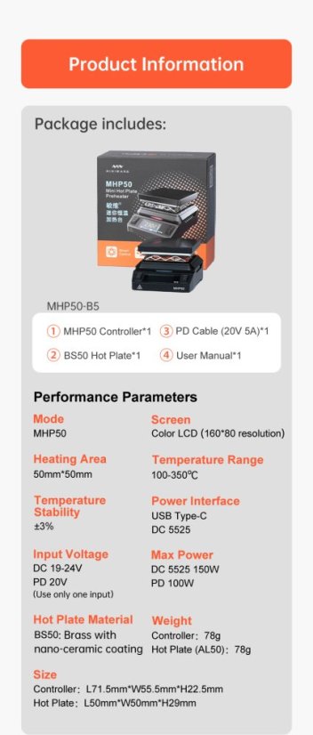 MHP50 Mini Hot Plate Preheater - Přenosná Předehřívací Deska