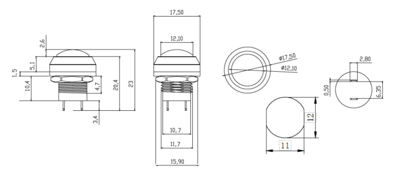 Mini Panel Push Button HL12C – 12 V, 12 mm