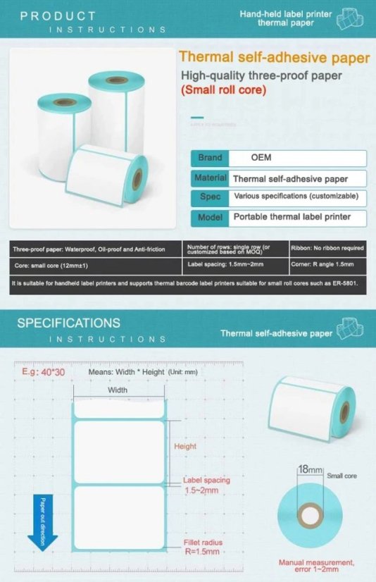 Self-adhesive Thermal Labels on a Roll 30x20 mm – Universal Labels for Marking