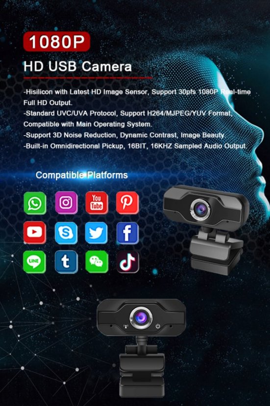 LV2M PRO USB 1080P HD Webcam s Mikrofonem
