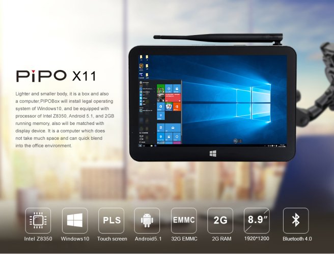 Mini počítač PiPo X11 4GB RAM, 64GB uložiště, Windows 10 Home