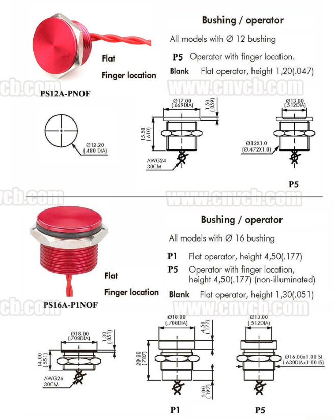 Piezo tlačítko 24V, IP68 PS22B-PNOF-EG24V/S, 22 mm - Bezúdržbový spínač