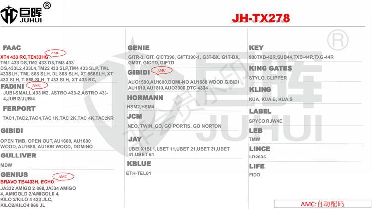 JH-TX278R 287-900 MHz univerzální duplikační dálkový ovladač na garážová vrata