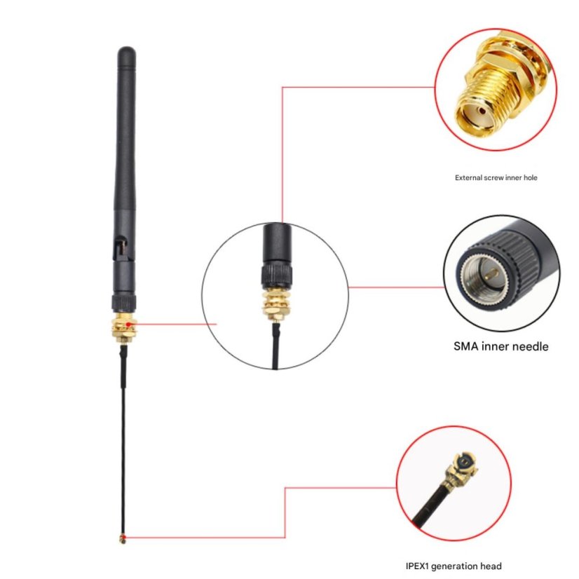 3dBi, 11cm, všesměrová anténa, IPEX - Barva: Bílá, Anténa - frekvence: 433MHz, Délka kabelu: 20cm