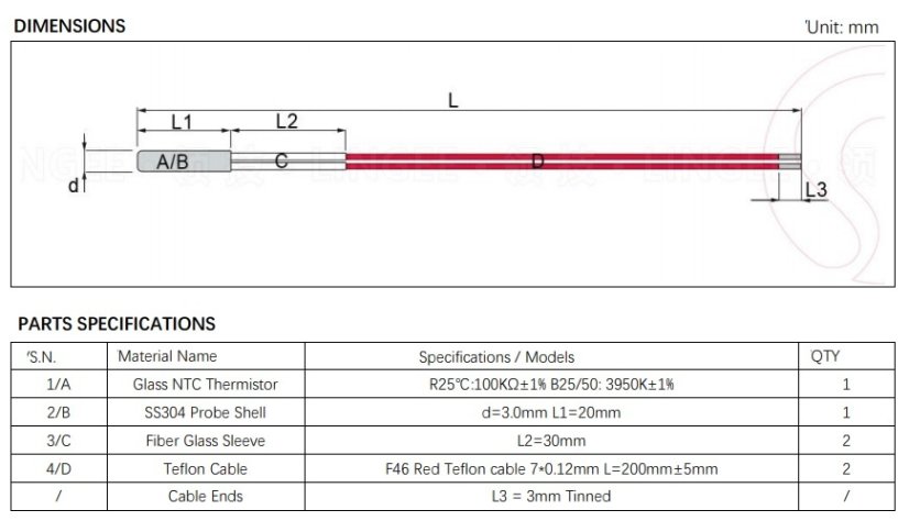 Termistor NTC 100k pro 3D tiskárny - hotend