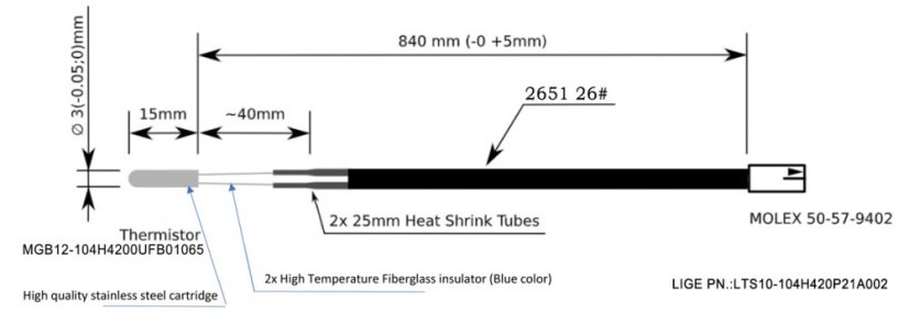 E3D Hotend Termistor - Kompatibilní s Prusa 3D Tiskárnami