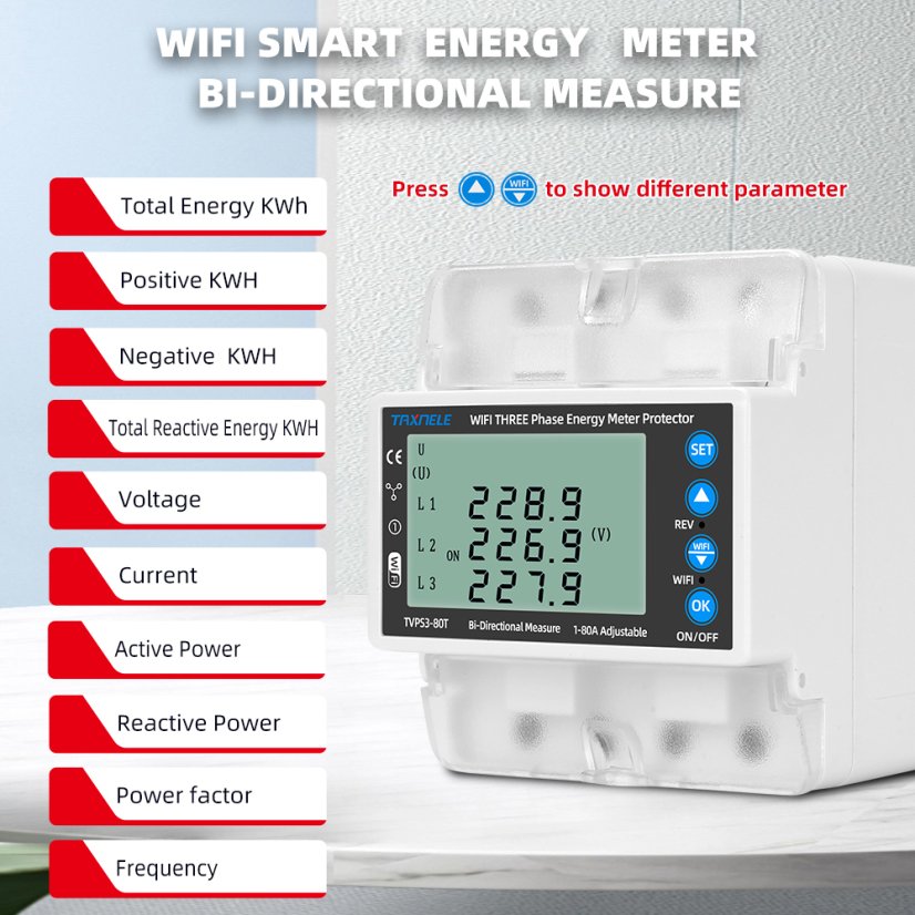 Smart 3-Phase WiFi Energy Meter Tuya 380V with Protection