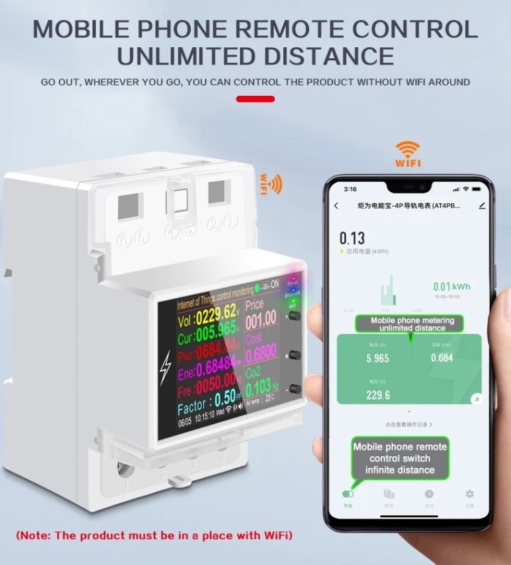 Chytrý WiFi elektroměr AC 220V 100A AT4P