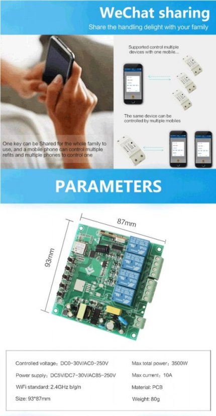 4-kanálový bezdrátový přepínač Smart Home WiFi LC-EWL-4R-HS - Model: LC-EWL-4R-HS-A2 (220V)