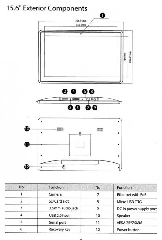 WF1523T 15.6" průmyslový tablet s dotykovým displejem a Android 10